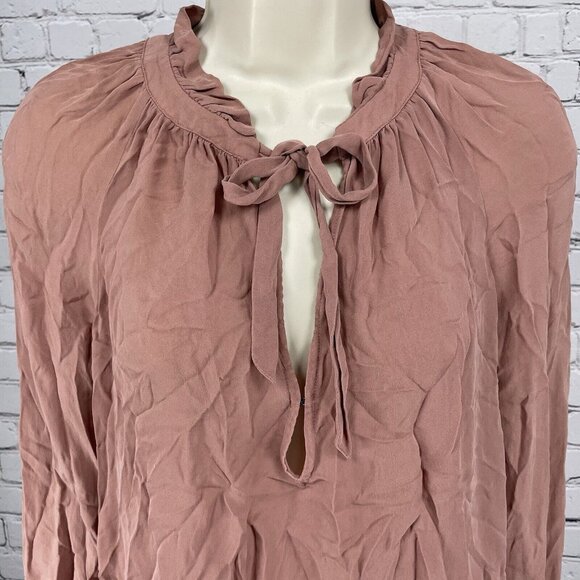 Paige Dusty Pink 100% Silk Long Sleeve Flowy Blouse Top Keyhole Flowy Size XS - Picture 9 of 12